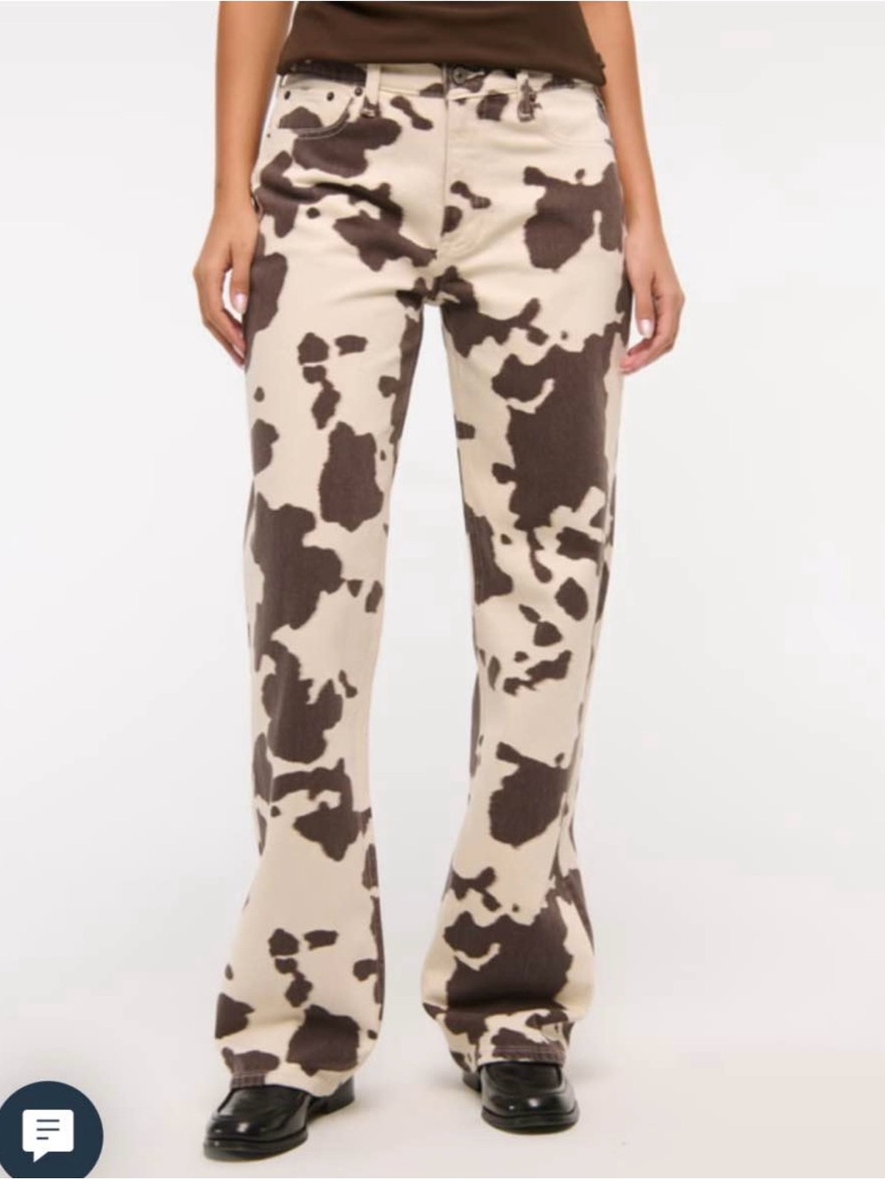 Abercrombie & Fitch Brown and Cream Cow-Print Wide Leg Jeans